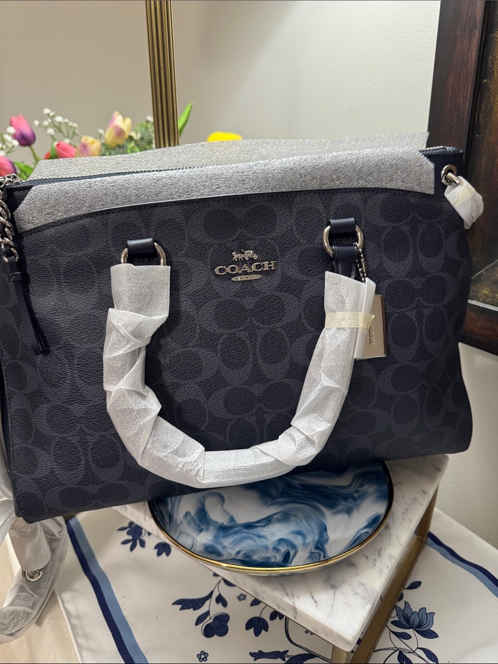 Coach Mia Denim Midnight Blue Signature Satchel shoulder bag 2020 91510 NWT